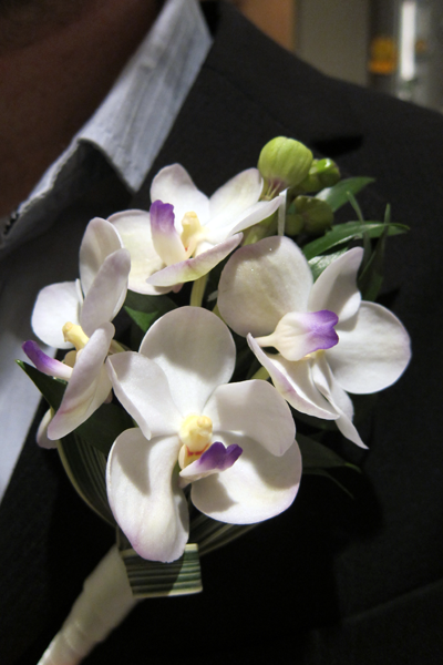 Vanda orchid buttonhole with China grass detail
