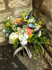 Bright wild bouquet with pops of yellow. Floral design by Cotswold Blooms, wedding florist based in Cheltenham.