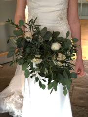 Mixed Eucalyptus a line bouquet with Garden Roses. Floral design by Cotswold Blooms, wedding florist based in Cheltenham.