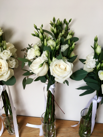 Upright bouquet in classic white and greens. Floral design by Cotswold Blooms, wedding florist based in Cheltenham.