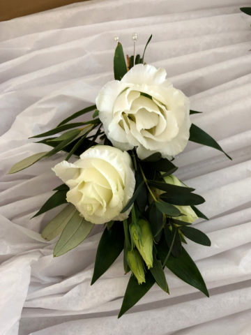 Eustoma and mixed Eucalyptus. Floral design by Cotswold Blooms, wedding florist based in Cheltenham.