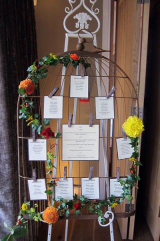 Table plan at Hyde House, Stow-on-the-Wold. Floral design by Cotswold Blooms, wedding florist based in Cheltenham.