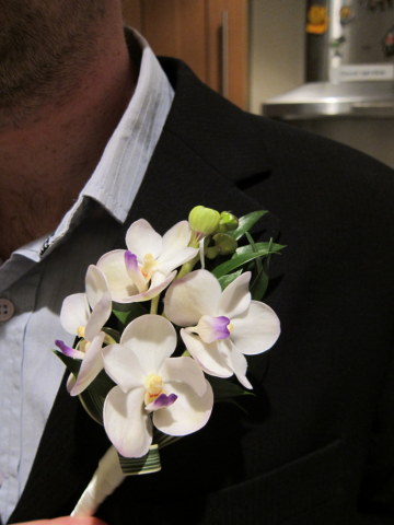 Vanda Orchid with China Grass. Floral design by Cotswold Blooms, wedding florist based in Cheltenham.