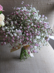 White and light pink Gypsophila bouquet. Floral design by Cotswold Blooms, wedding florist based in Cheltenham.