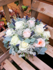 Peach, white and Lavender with Eucalyptus and Astrantia. Floral design by Cotswold Blooms, wedding florist based in Cheltenham.