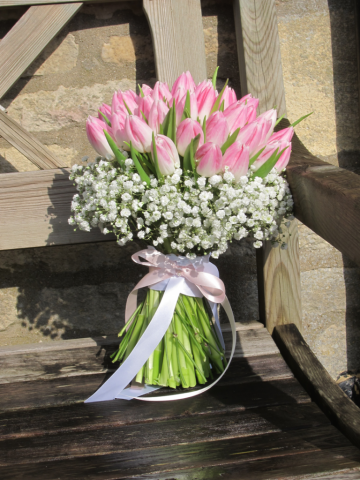 Tulip and Gypsophila bouquet. Floral design by Cotswold Blooms, wedding florist based in Cheltenham.