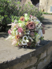 Dusky pink Roses, with seasonal flowers and a touch of foliage. Floral design by Cotswold Blooms, wedding florist based in Cheltenham.