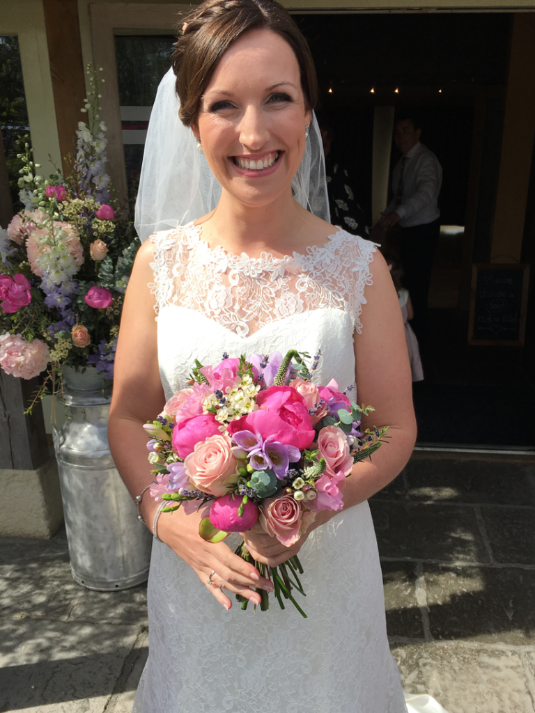 Country garden hand tied bouquet in pastel shades