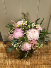 Peonies, Astilbe, and Succulents hand tied bouquet. Floral design by Cotswold Blooms, wedding florist based in Cheltenham.