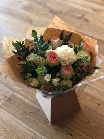 Thank you bouquet in wedding flowers. Floral design by Cotswold Blooms, wedding florist based in Cheltenham.