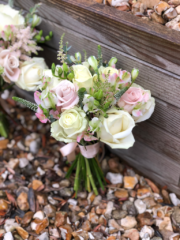 Roses in white and dusky pink and Veronica. Floral design by Cotswold Blooms, wedding florist based in Cheltenham.
