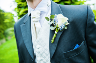 Rose and Muscari buttonhole. Floral design by Cotswold Blooms, wedding florist based in Cheltenham.