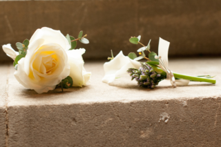 A corsage and boutonniere for a classic wedding. Floral design by Cotswold Blooms, wedding florist based in Cheltenham.