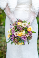 Lilac and lemon winter bouquet. Floral design by Cotswold Blooms, wedding florist based in Cheltenham.