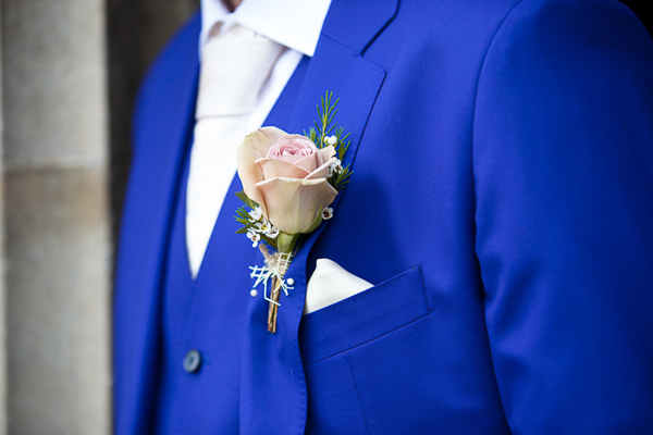 Amnesia Rose buttonhole with Wax Flower. Floral design by Cotswold Blooms, wedding florist based in Cheltenham.