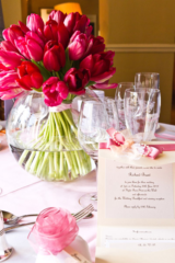 Simple Tulip table centres, Hyde House, Stow on the Wold. Floral design by Cotswold Blooms, wedding florist based in Cheltenham.