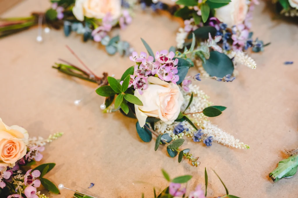 Natural country garden wedding buttonholes