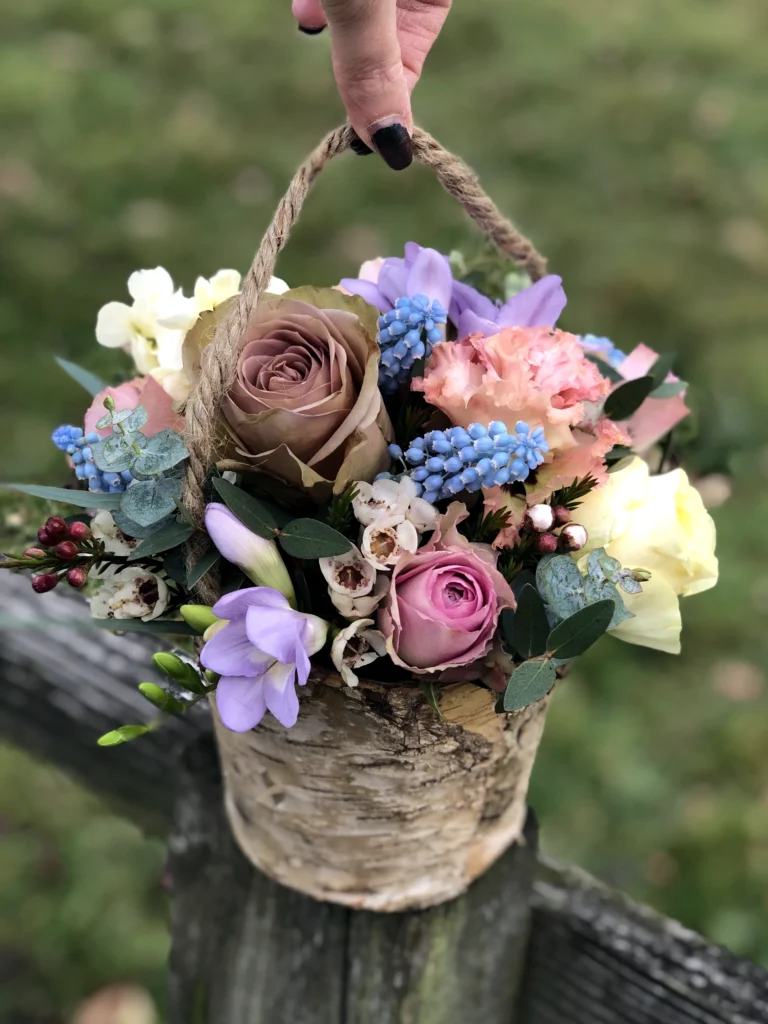 Flower girl basket in pastel shades