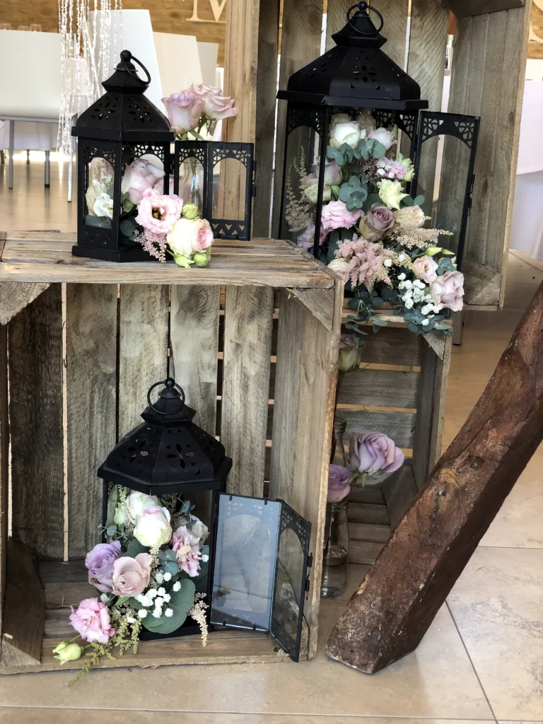 Wedding lanterns with cascading flower arrangement