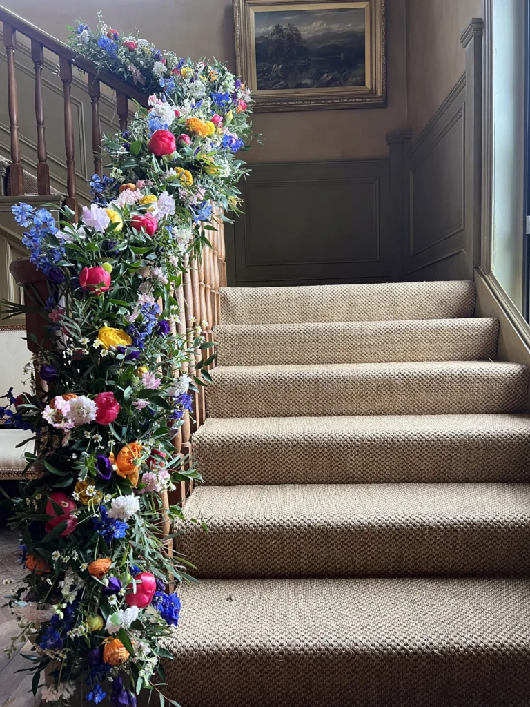 Bright and vibrant staircase styling at Pauntley Court