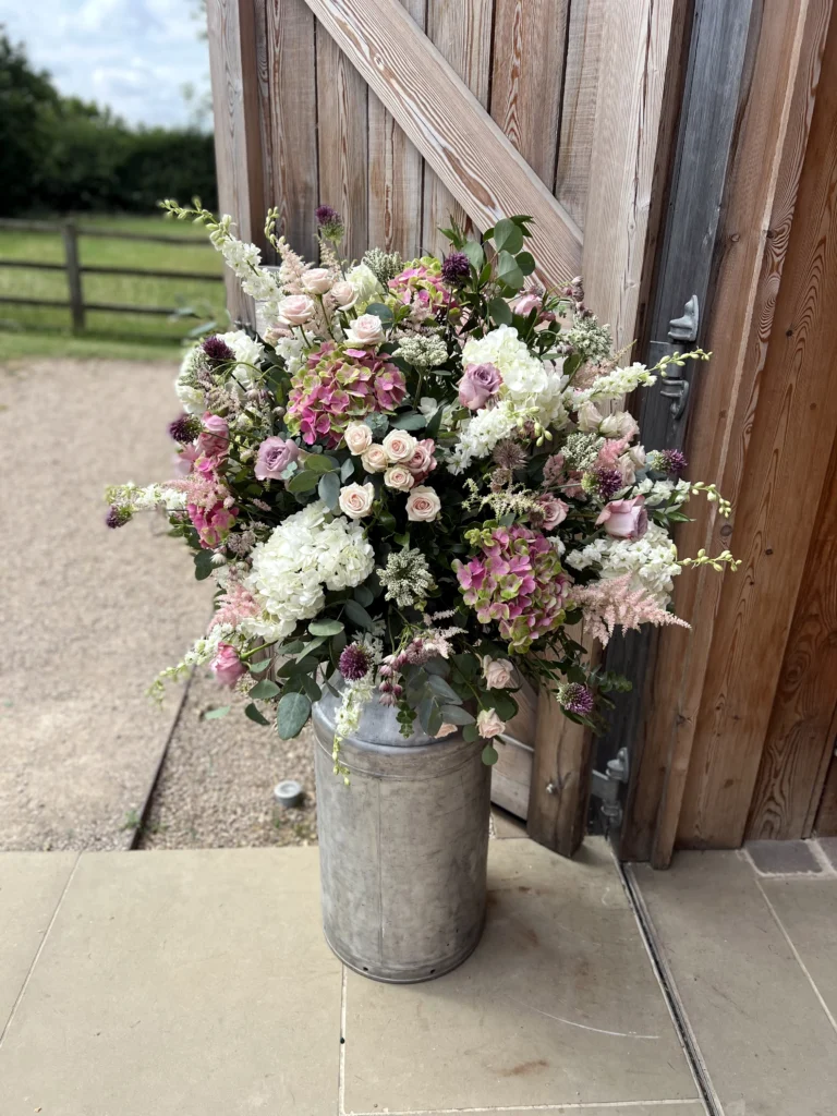 Statement installation with hydrangea, allium and astilbe