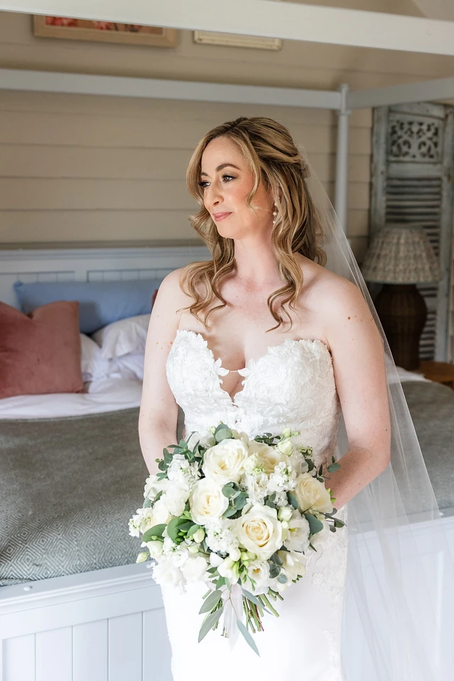 Classic wedding bouquet with Roses and Eucalyptus