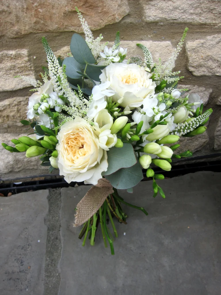 David Austin roses with veronica and freesia