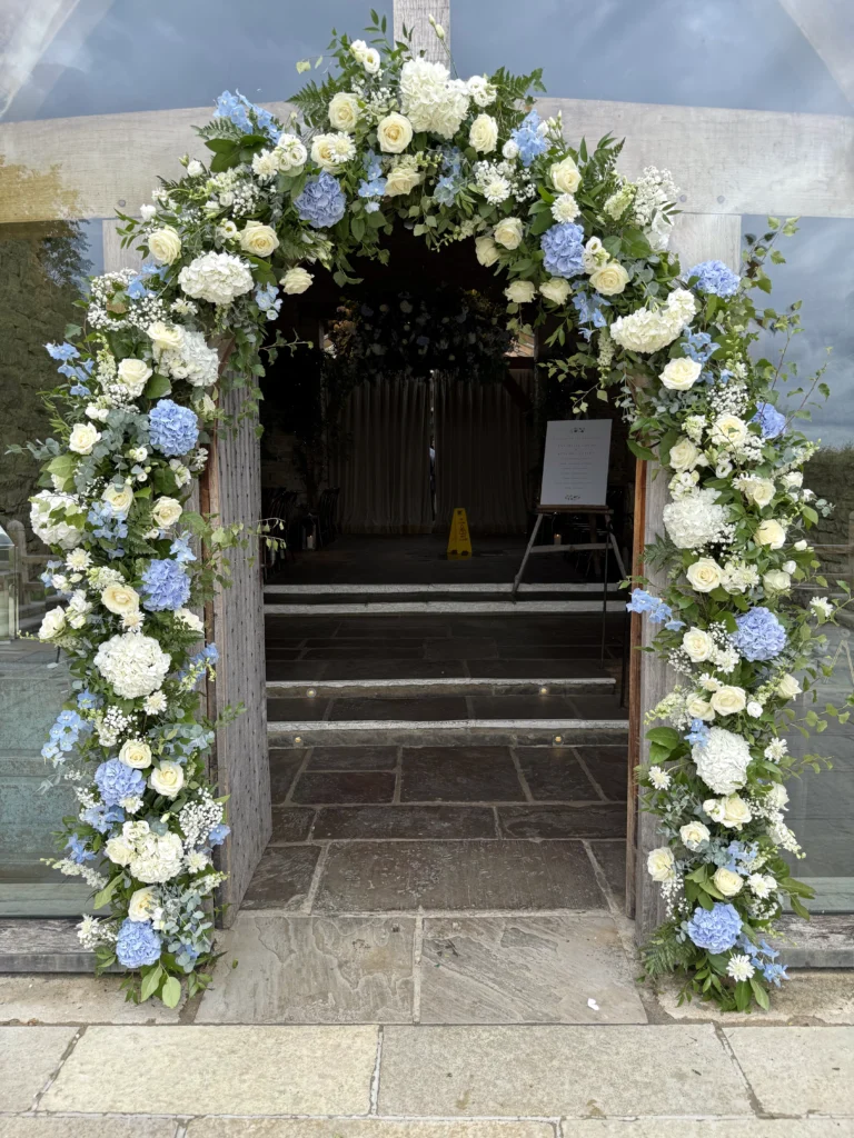 Wedding at Cripps Barn, with the floral design and installed by Cotswold Blooms
