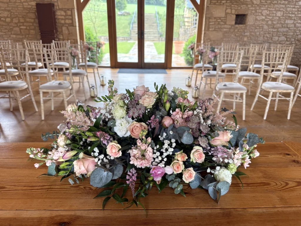 Luxury wedding flowers Barn at Upcote Cotswolds