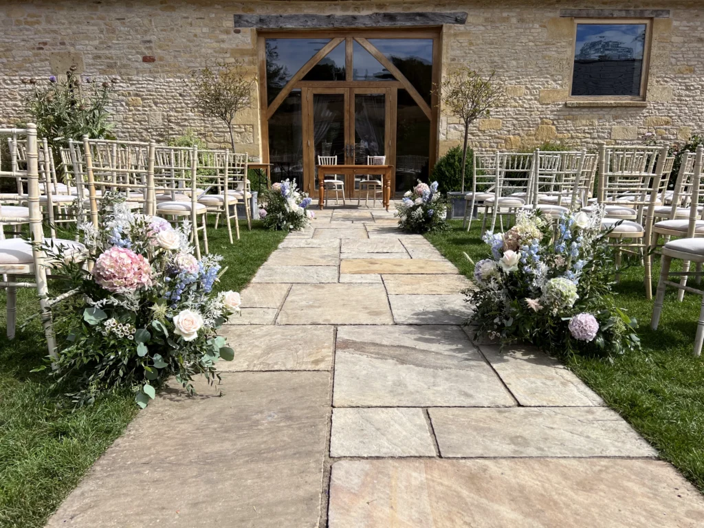 Barn at Upcote wedding flowers by Cotswold Blooms