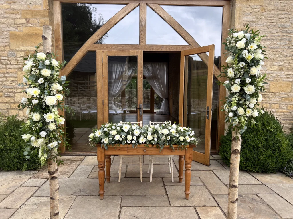 Barn at Upcote wedding flowers by Cotswold Blooms