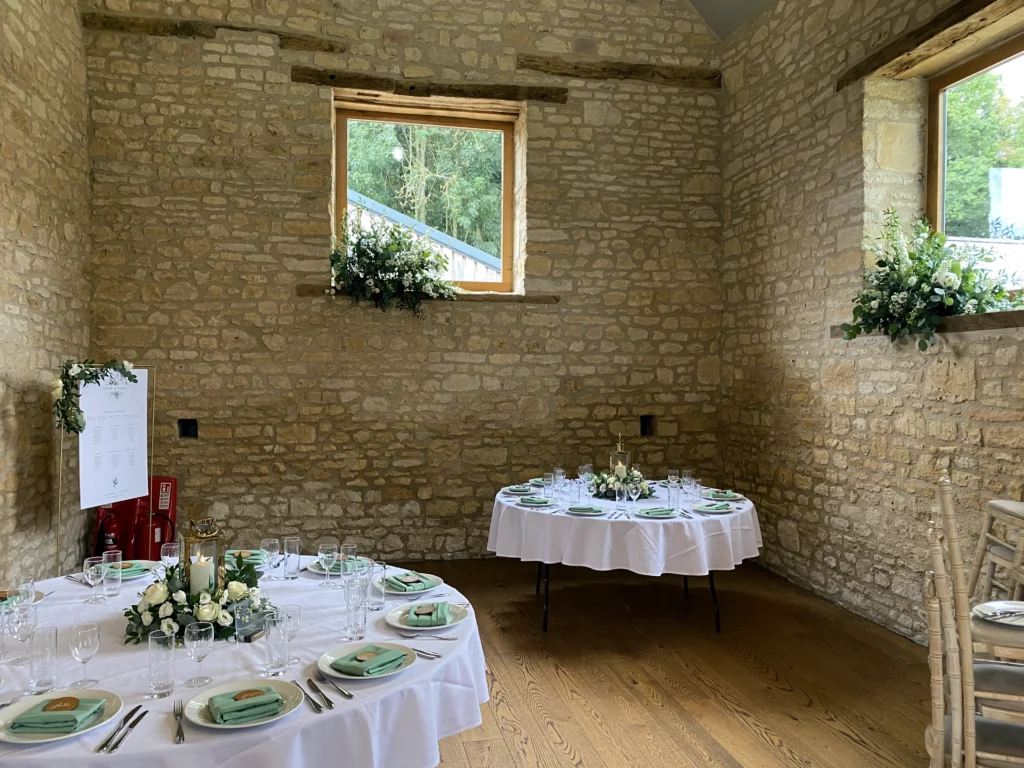 Barn at Upcote wedding flowers by Cotswold Blooms