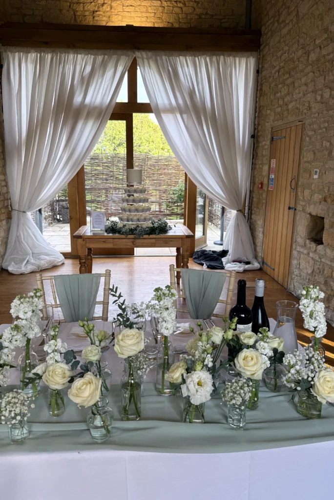 Barn at Upcote wedding flowers by Cotswold Blooms