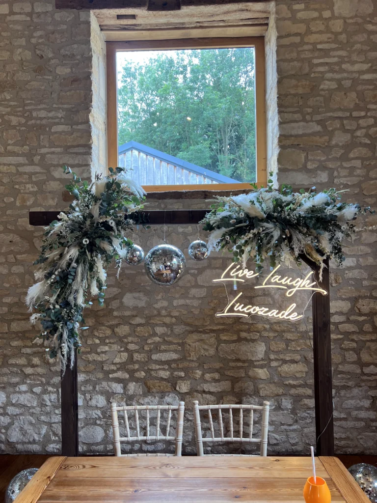 Barn at Upcote wedding flowers by Cotswold Blooms