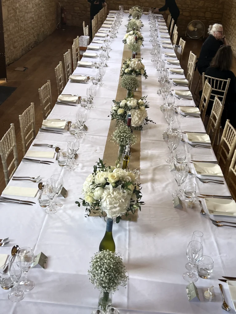 Barn at Upcote wedding flowers by Cotswold Blooms