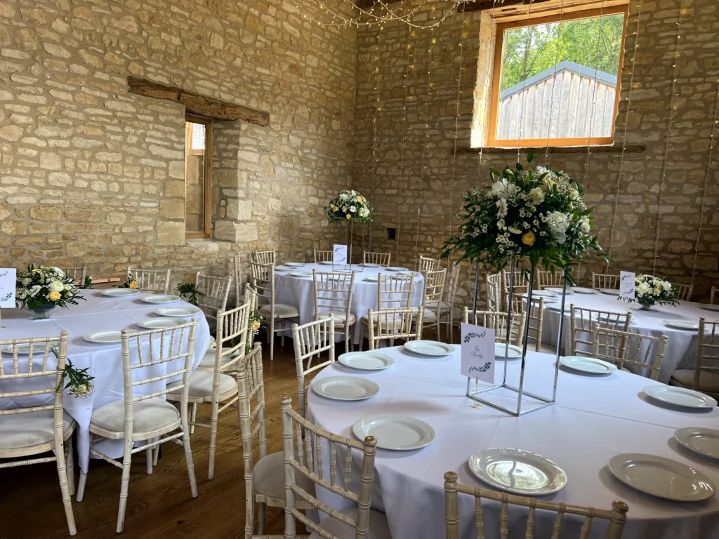 Barn at Upcote wedding flowers by Cotswold Blooms