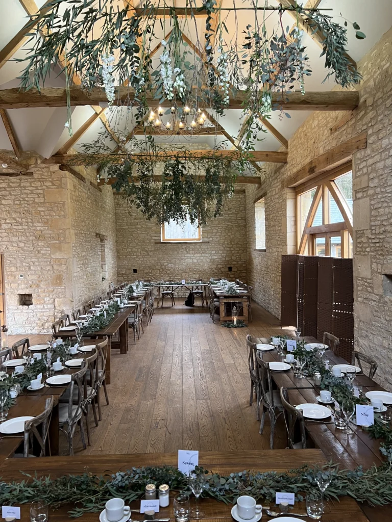 Barn at Upcote wedding flowers by Cotswold Blooms