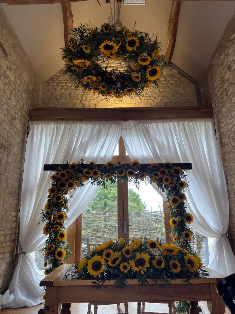 Barn at Upcote wedding flowers by Cotswold Blooms