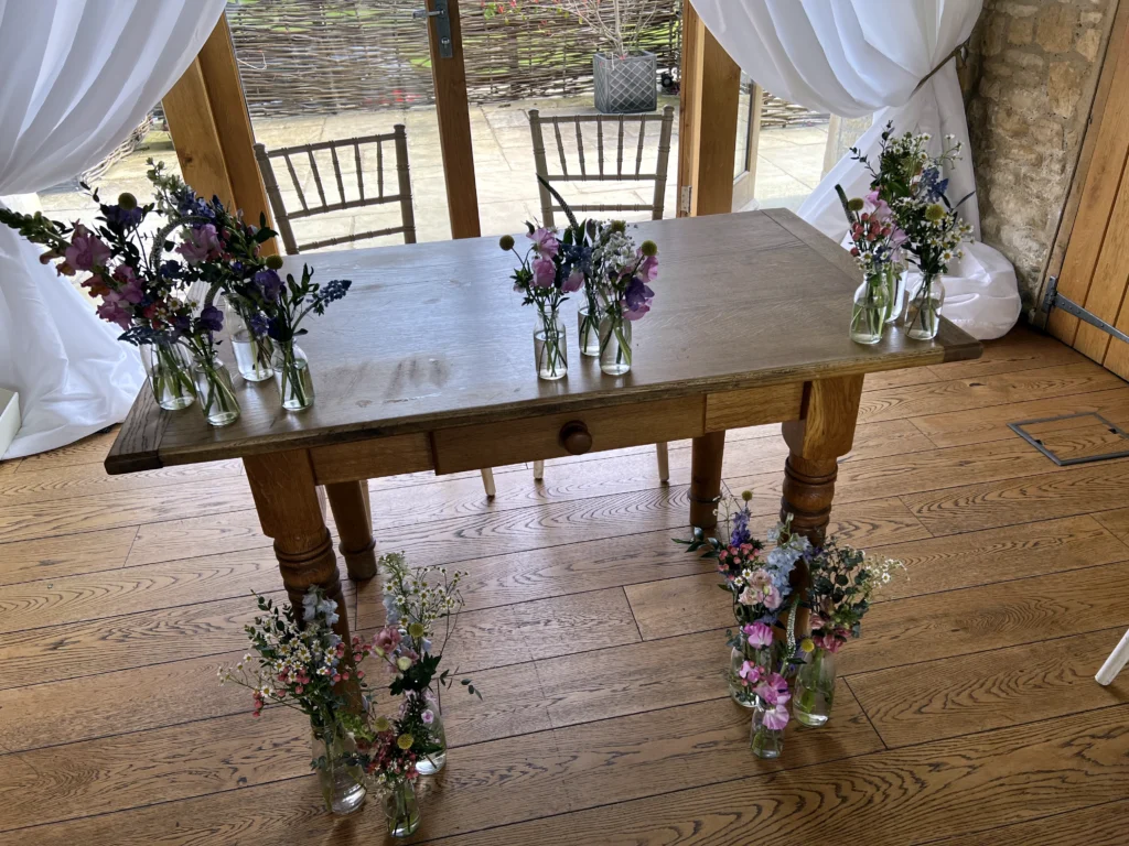Barn at Upcote wedding flowers by Cotswold Blooms