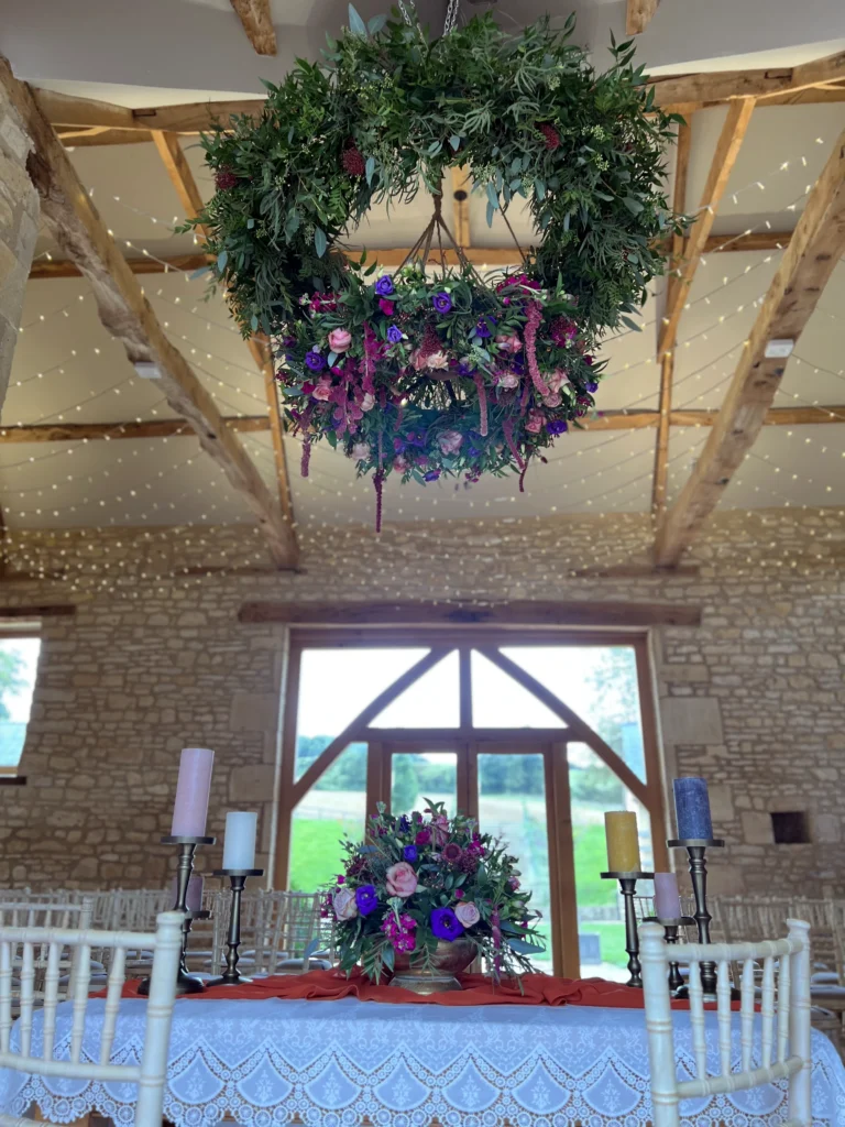 Barn at Upcote wedding flowers by Cotswold Blooms