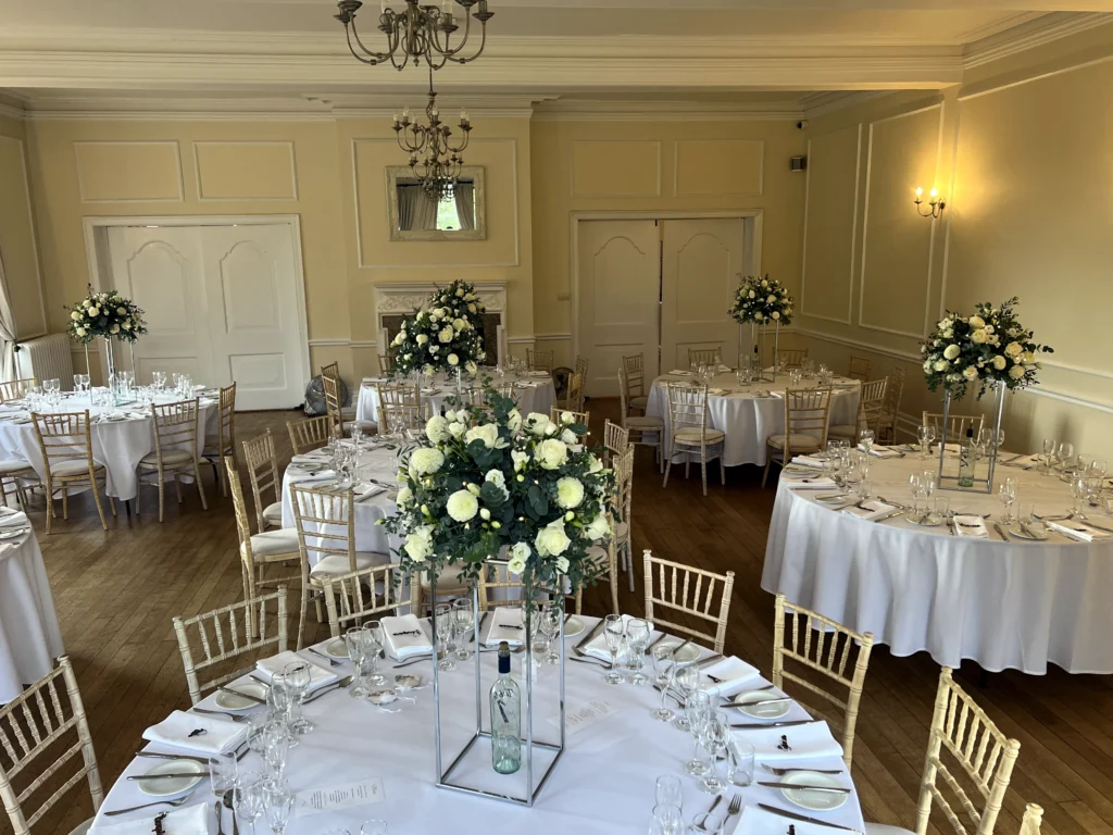 Table centrepiece wedding flowers Eastington Park Stonehouse