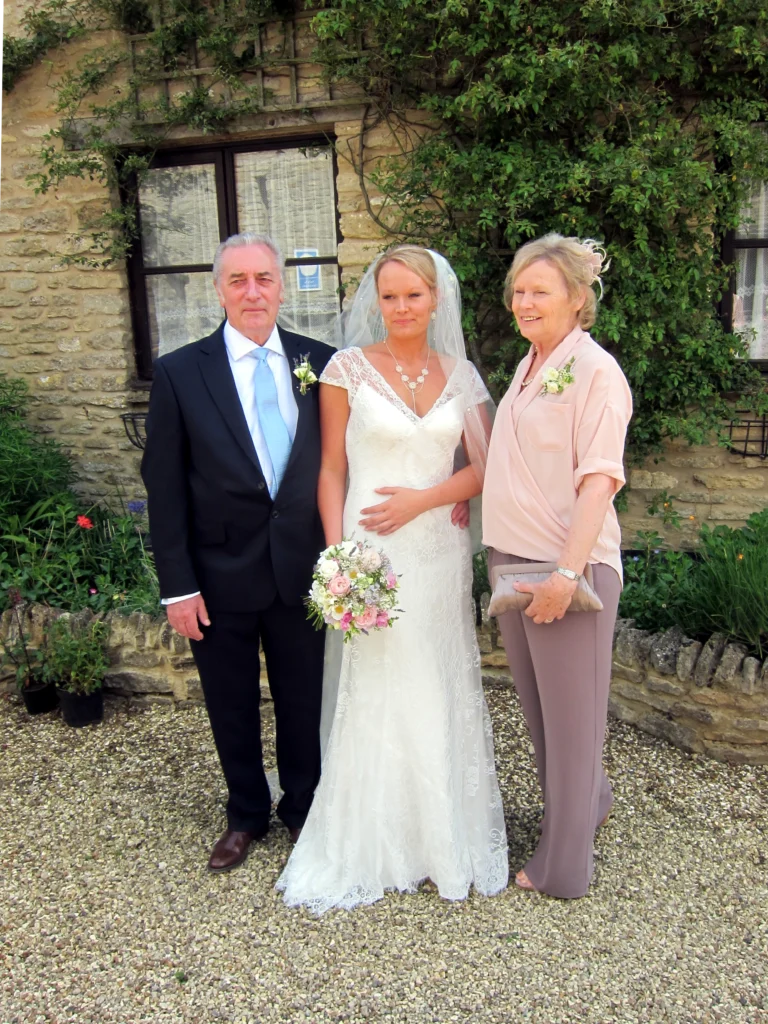 Bridal bouquet at Great Tythe Barn wedding Cotswold Blooms