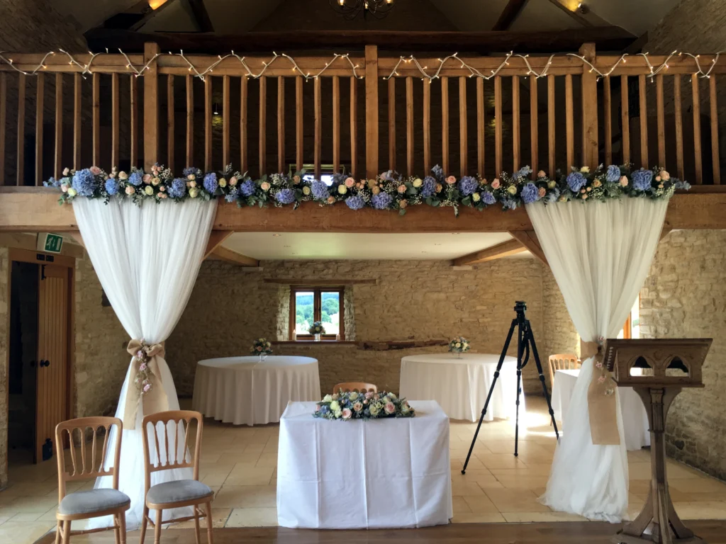 Wedding flowers at Kingscote Barn, Tetbury, by Cotswold Blooms