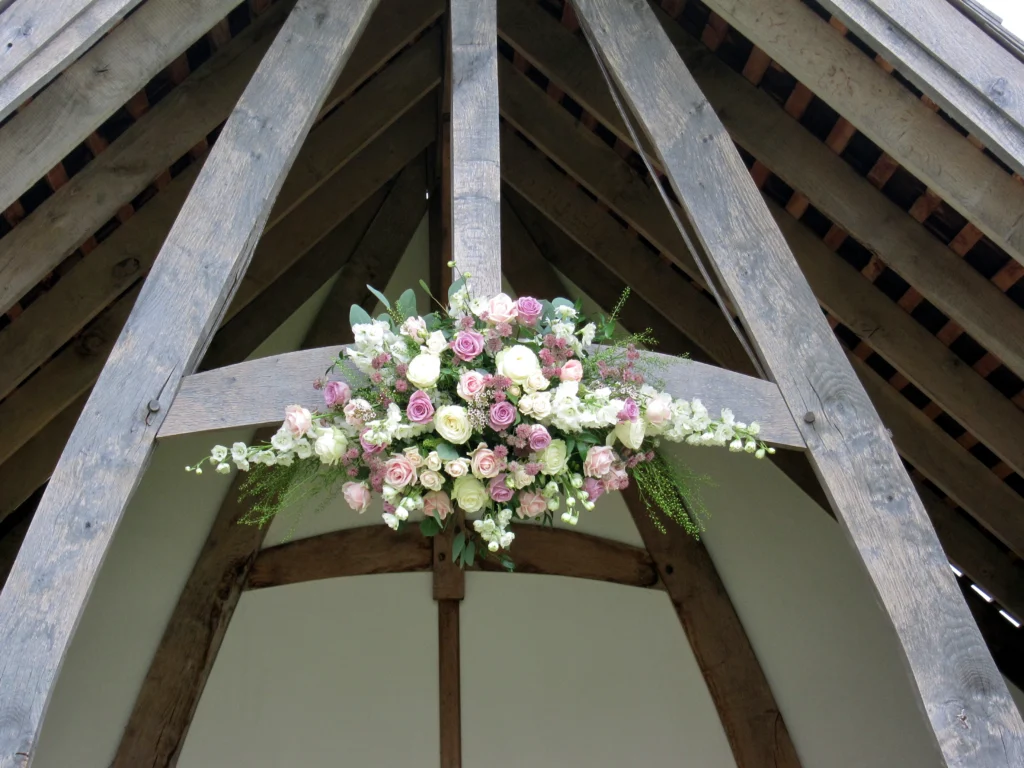 Wedding floristry by Cotswold Blooms at Kingscote Barn, Tetbury