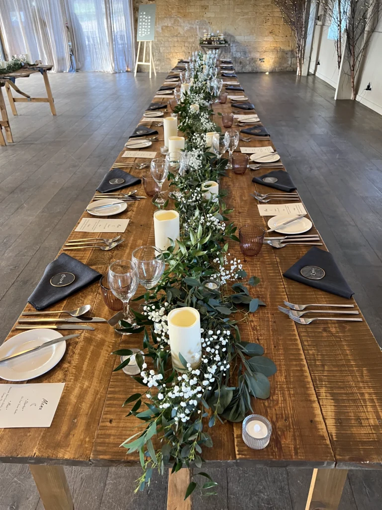 Table centrepiece wedding flowers Lapstone Barn Cotswolds