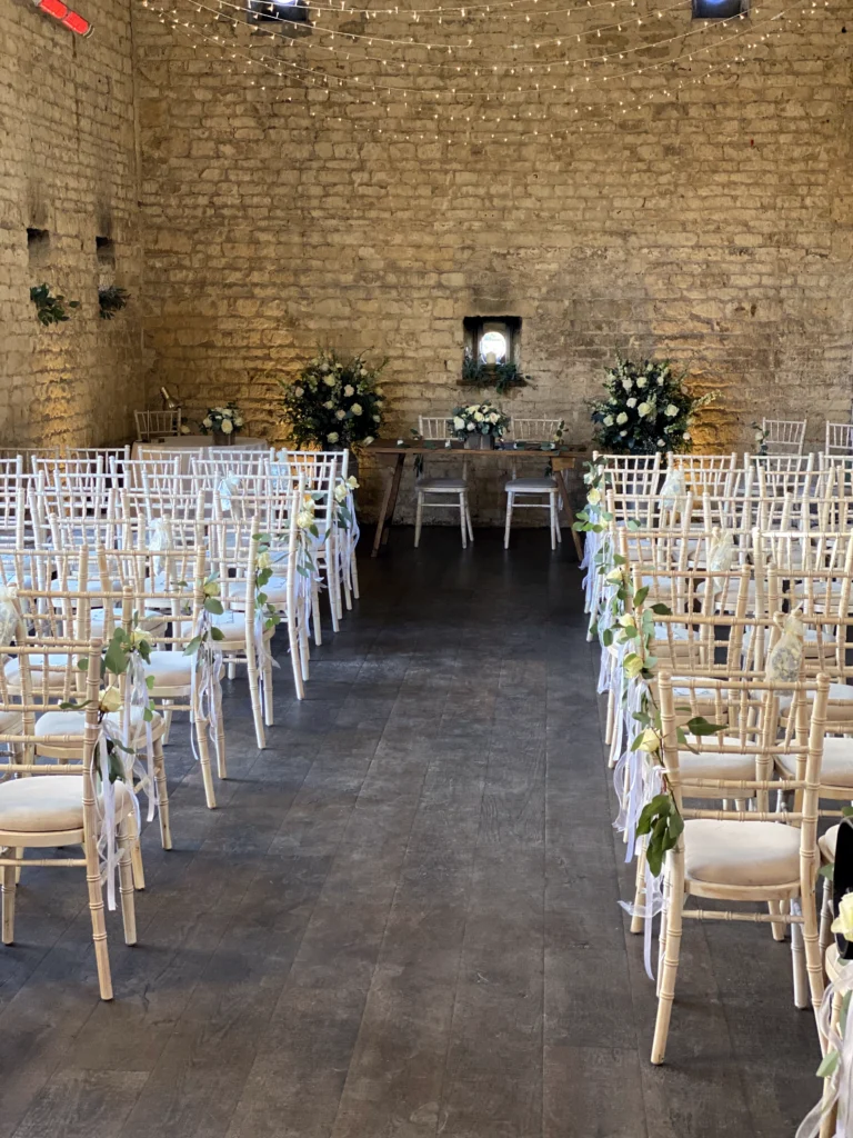 Ceremony floral styling Lapstone Barn North Cotswolds Cotswold Blooms