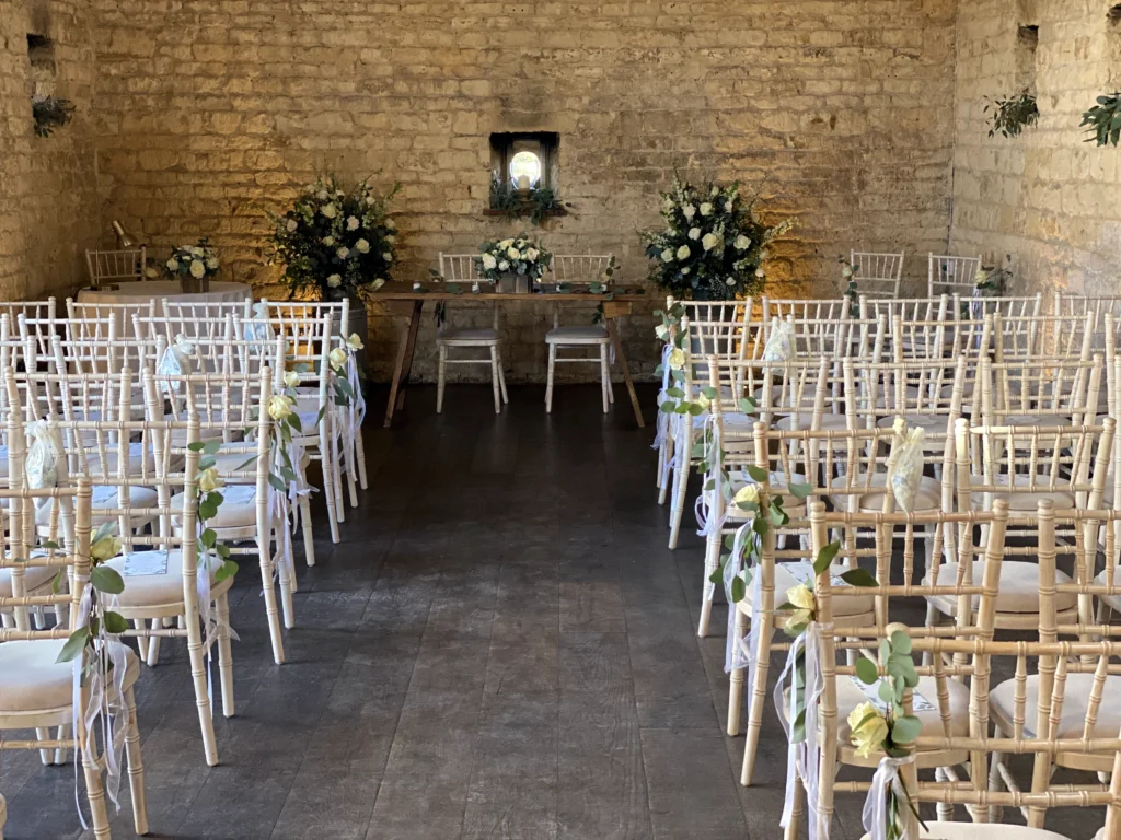 Ceremony floral styling Lapstone Barn North Cotswolds Cotswold Blooms