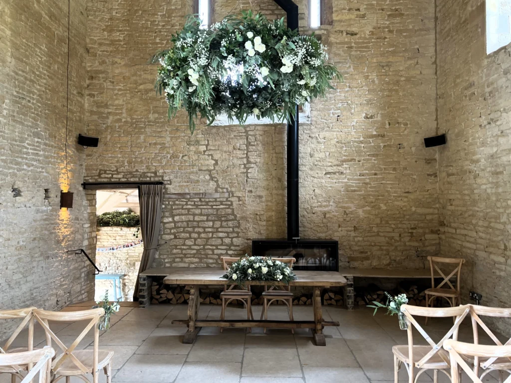Luxury wedding flowers at Old Gore Barn Cotswolds by Cotswold Blooms