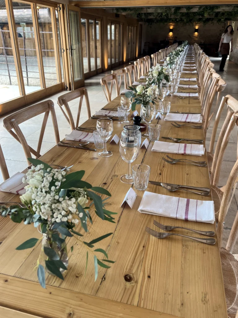 Wedding table flowers Old Gore Barn Cirencester florist