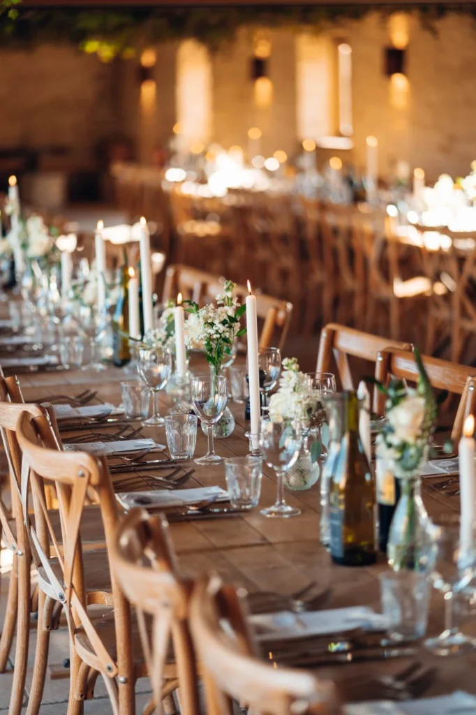 Table centrepiece wedding flowers Old Gore Barn Cirencester
